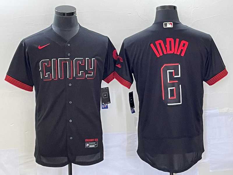 Mens Cincinnati Reds #6 Jonathan India Black 2023 City Connect Flex Base Stitched Jersey